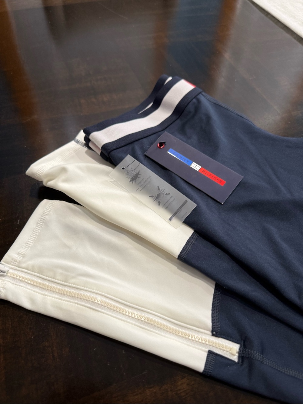Tommy Hilfiger Navy & White Performance Shorts with Stripe Waistband Size S
